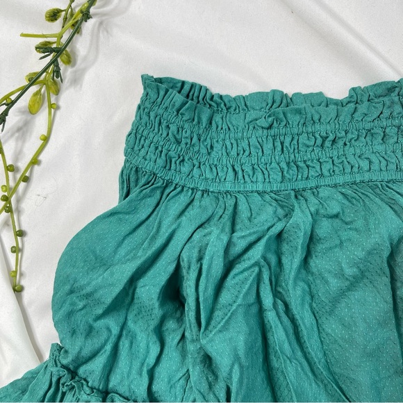 Free People Free Spirit Off The Shoulder Bell Sleeve Flowy Green Blouse Top XS - Picture 6 of 8